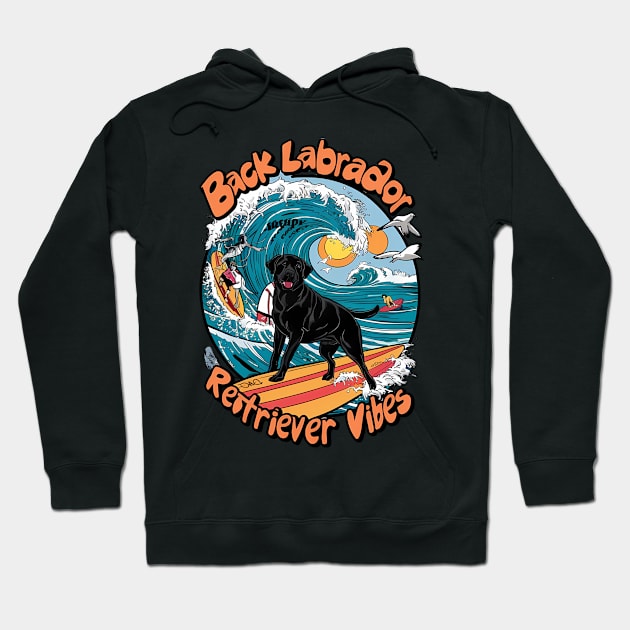 Wave Rider Black Labrador Retriever Pup Hoodie by coollooks